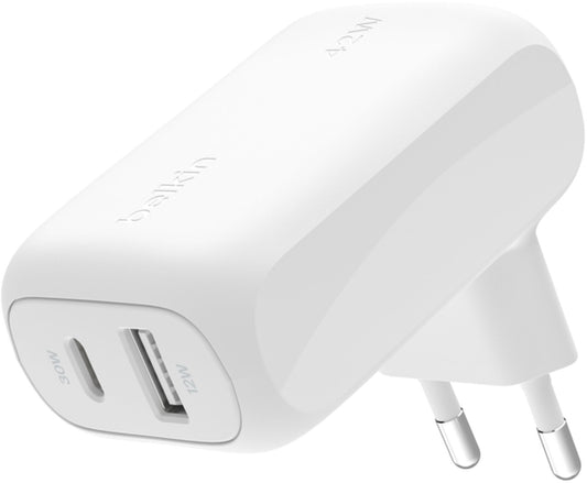 Φορτιστής Δικτύου Belkin BoostCharge Dual, 42W, 3A, 1 x USB-A - 1 x USB-C, Λευκός WCB009vfWH