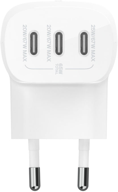 Φορτιστής Δικτύου Belkin BoostCharge, 67W, 3A, 3 x USB-C, Λευκός WCC002vfWH
