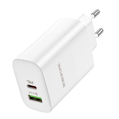 Φορτιστής δικτύου Borofone BN10, 65W, 5A, 1 x USB-A - 1 x USB-C, Λευκό 