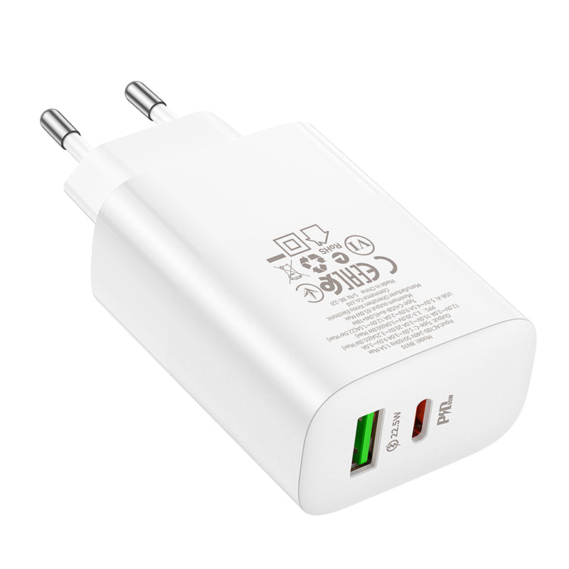 Φορτιστής δικτύου Borofone BN10, 65W, 5A, 1 x USB-A - 1 x USB-C, Λευκό 