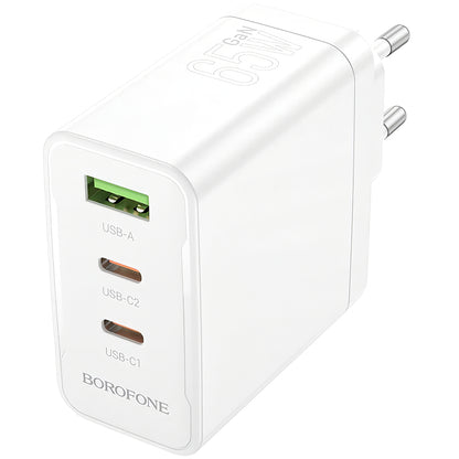 Φορτιστής δικτύου Borofone BN12, 65W, 5A, 1 x USB-A - 2 x USB-C, Λευκό