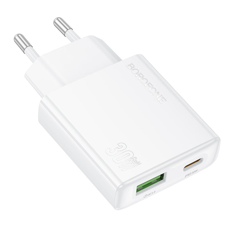 Φορτιστής δικτύου Borofone BN25 Wish, 30W, 3A, 1 x USB-A - 1 x USB-C, Λευκό 