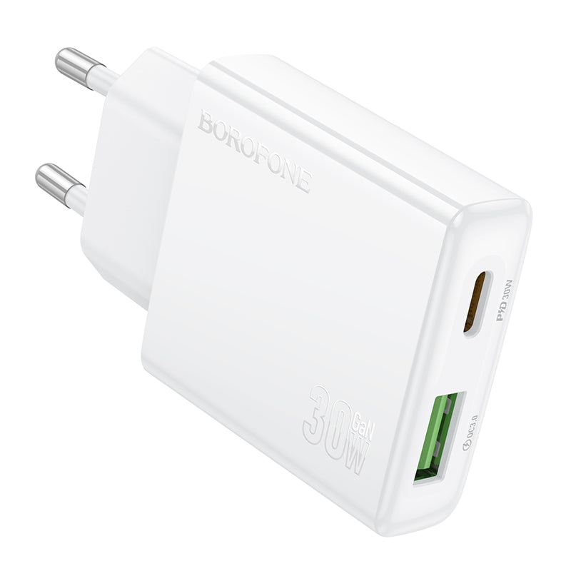 Φορτιστής δικτύου Borofone BN25 Wish, 30W, 3A, 1 x USB-A - 1 x USB-C, Λευκό 