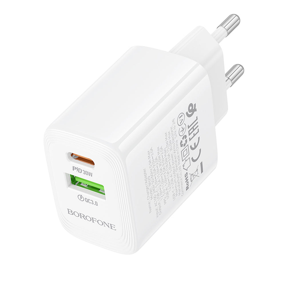 Φορτιστής Δικτύου Borofone BN29 Fuente, 30W, 3A, 1 x USB-A - 1 x USB-C, Λευκό