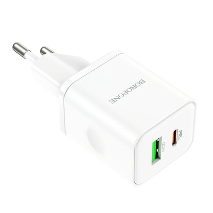 Φορτιστής δικτύου Borofone BN7, 20W, 3A, 1 x USB-A - 1 x USB-C, Λευκό 