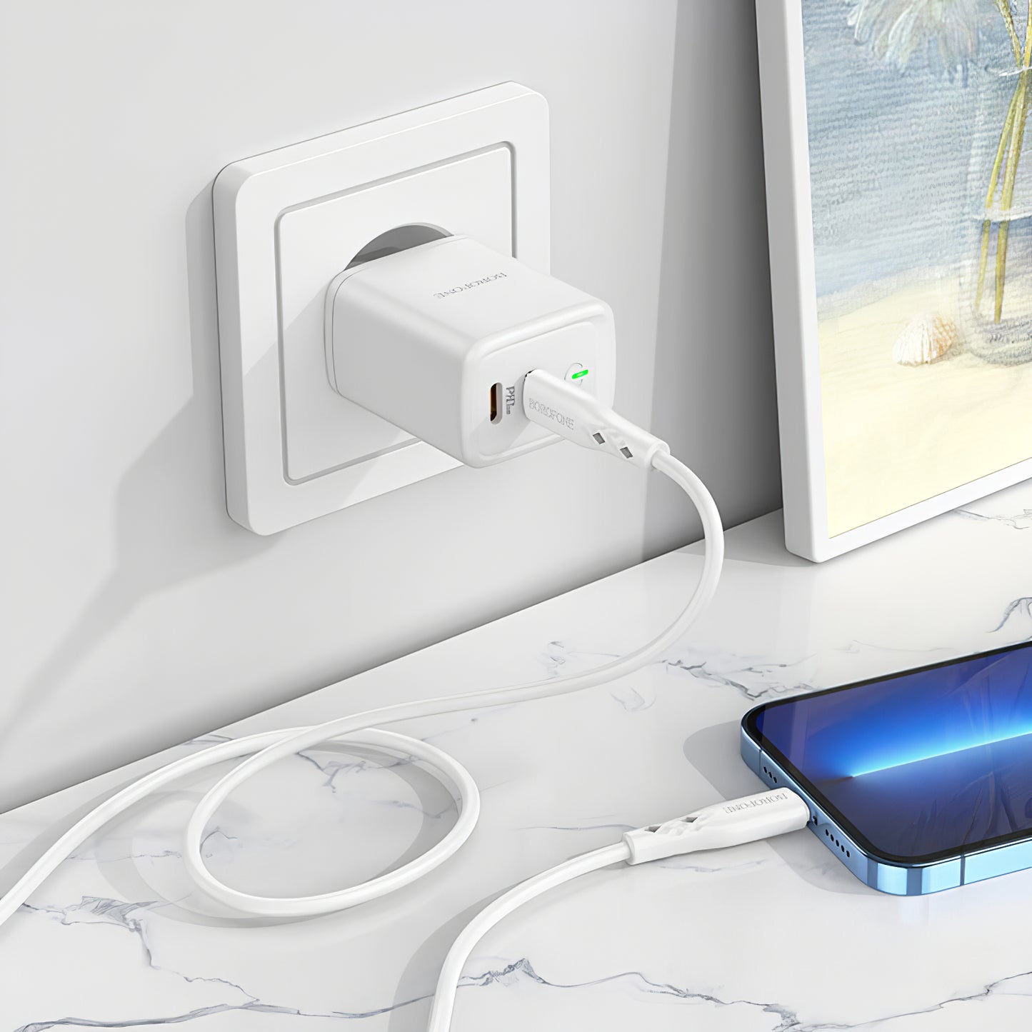 Φορτιστής δικτύου Borofone BN9, 35W, 3A, 2 x USB-C, Λευκό 