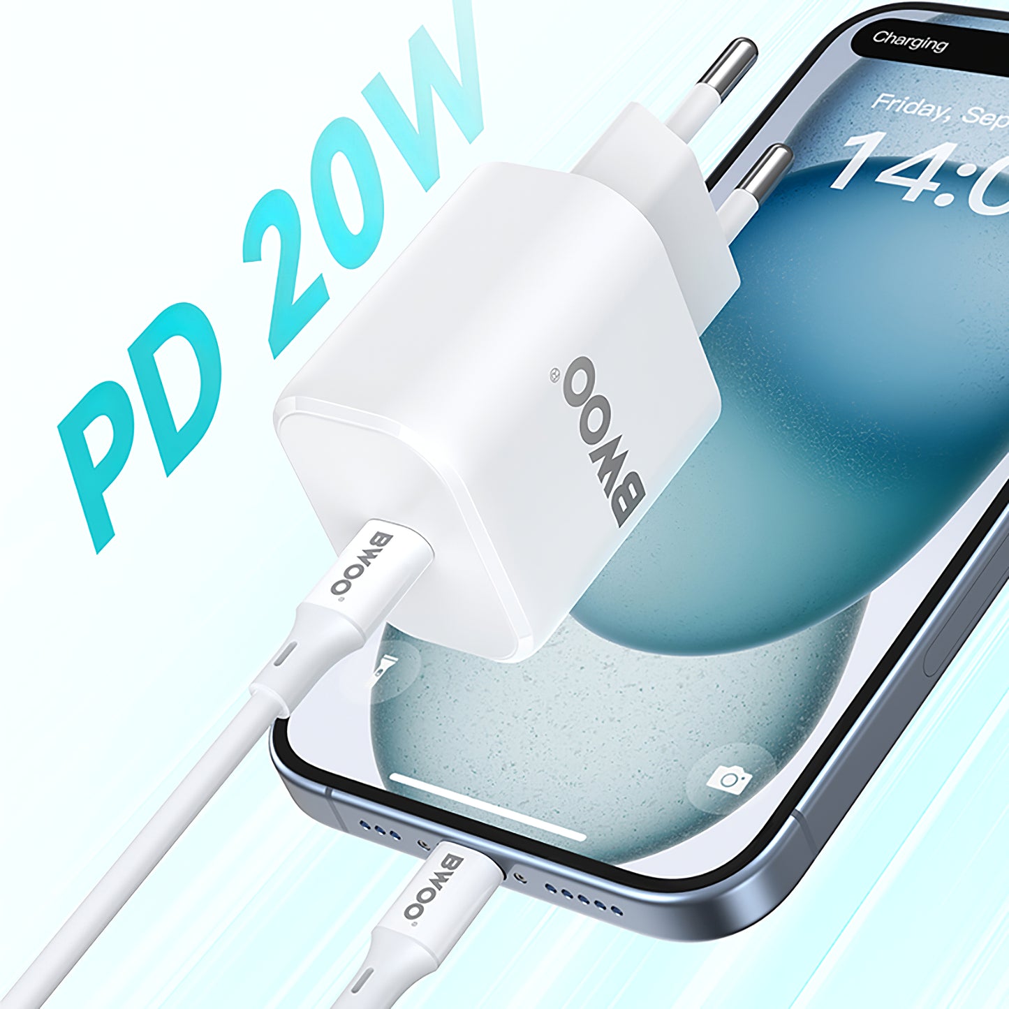 Φορτιστής δικτύου BWOO BO-CDA105, 20W, 3A, 1 x USB-C, Λευκό 