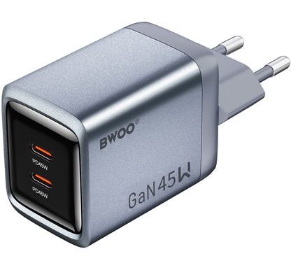 BWOO BO-CDA239 Network Charger, 45W, 3A, 2 x USB-C, Gray