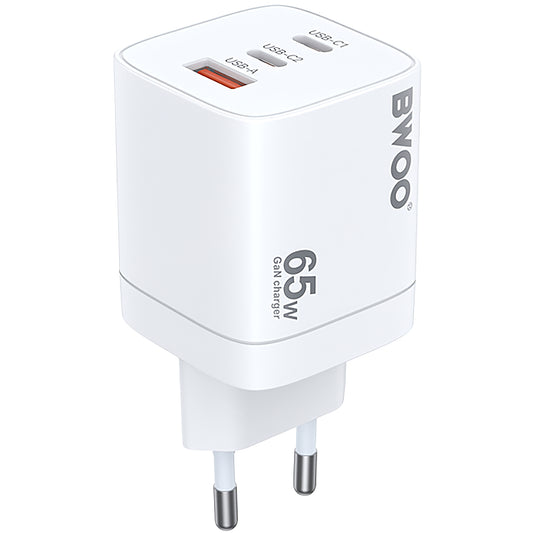 Φορτιστής δικτύου BWOO CDA147, 65W, 4.5A, 1 x USB-A - 2 x USB-C, Λευκό 