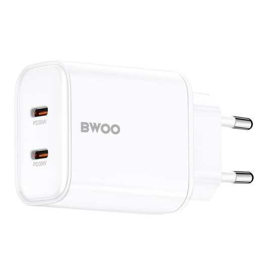 Φορτιστής Δικτύου BWOO CDA206, 35W, 3A, 2 x USB-C, Λευκός