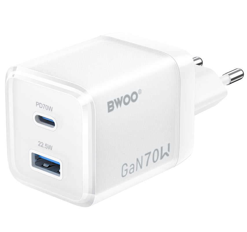 BWOO CDA224 Network Charger, 70W, 3.25A, 1 x USB-A - 1 x USB-C, White