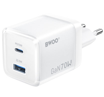 BWOO CDA224 Network Charger, 70W, 3.25A, 1 x USB-A - 1 x USB-C, White