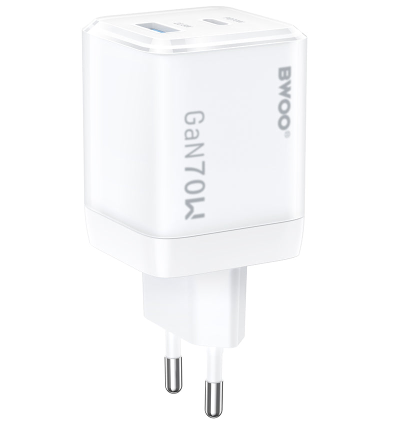 BWOO CDA224 Network Charger, 70W, 3.25A, 1 x USB-A - 1 x USB-C, White