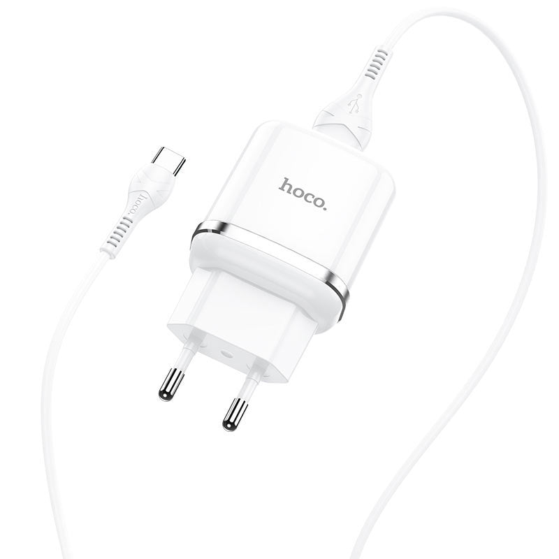 Φορτιστής δικτύου με καλώδιο USB-C HOCO N3, 18W, 3A, 1 x USB-A, Λευκό