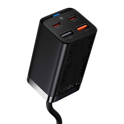 Baseus GaN3 Pro φορτιστής δικτύου USB-C με καλώδιο, 65W, 3A, 2 x USB-A - 2 x USB-C, μαύρο CCGP0401010101