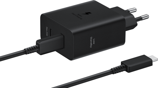 Φορτιστής δικτύου Samsung με καλώδιο USB-C, 50W, 3A, 2 x USB-C, μαύρο EP-T5020XBEGEU