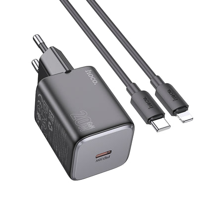 Φορτιστής δικτύου με καλώδιο Lightning HOCO N40, 20W, 3A, 1 x USB-C, Μαύρο 