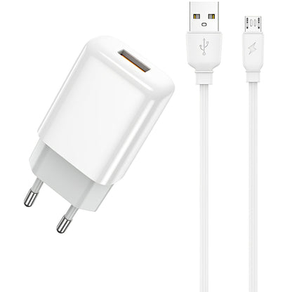 Φορτιστής δικτύου Prestico F7S με καλώδιο microUSB, 12W, 2.4A, 1 x USB-A, λευκό 