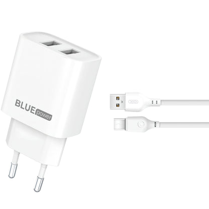 Blue Power BPCE02C Φορτιστής δικτύου με καλώδιο USB-C BPCE02C, 10,5W, 2,1A, 2 x USB-A, Λευκό