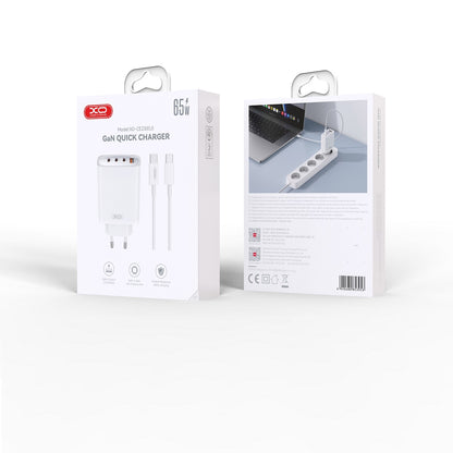 Φορτιστής δικτύου με καλώδιο USB-C XO Design CE23, 65W, 3.25A, 1 x USB-A - 3 x USB-C, Λευκό 