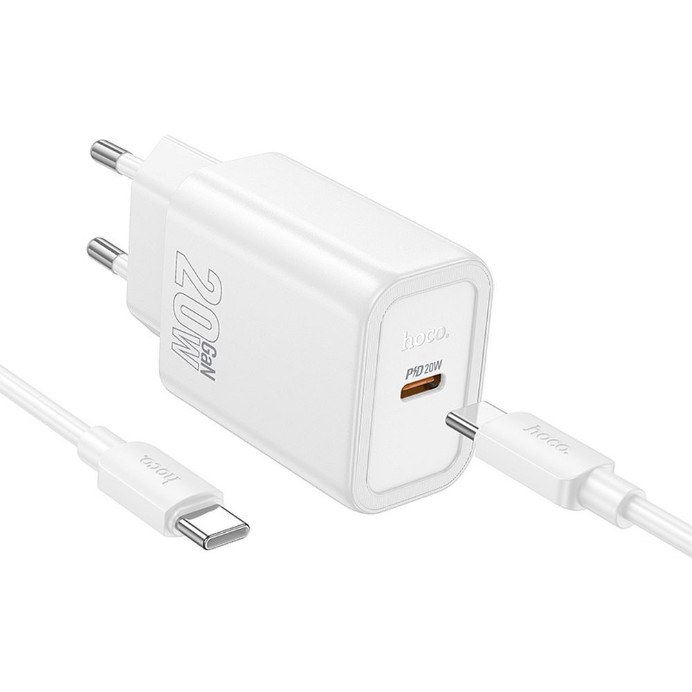 Φορτιστής Δικτύου με Καλώδιο USB-C HOCO N60, 20W, 3A, 1 x USB-C, Λευκό