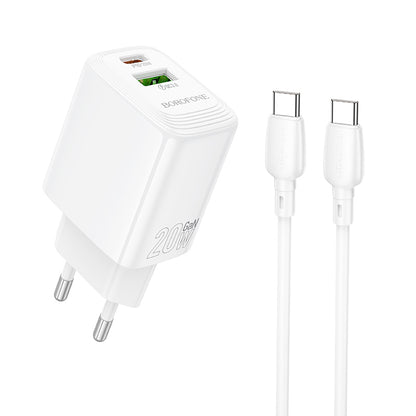 Φορτιστής Δικτύου με Καλώδιο USB-C Borofone BN27 Fuente, 20W, 3A, 1 x USB-A - 1 x USB-C, Λευκό