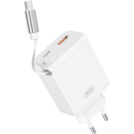 Φορτιστής Δικτύου με Καλώδιο USB-C XO Design CE31, 30W, 3A, 1 x USB-A - 1 x USB-C, Λευκό