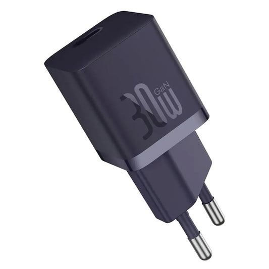 Φορτιστής Δικτύου με Καλώδιο USB-C Baseus GaN Mini 1C, 30W, 3A, 1 x USB-C, Μωβ P10110902523-00
