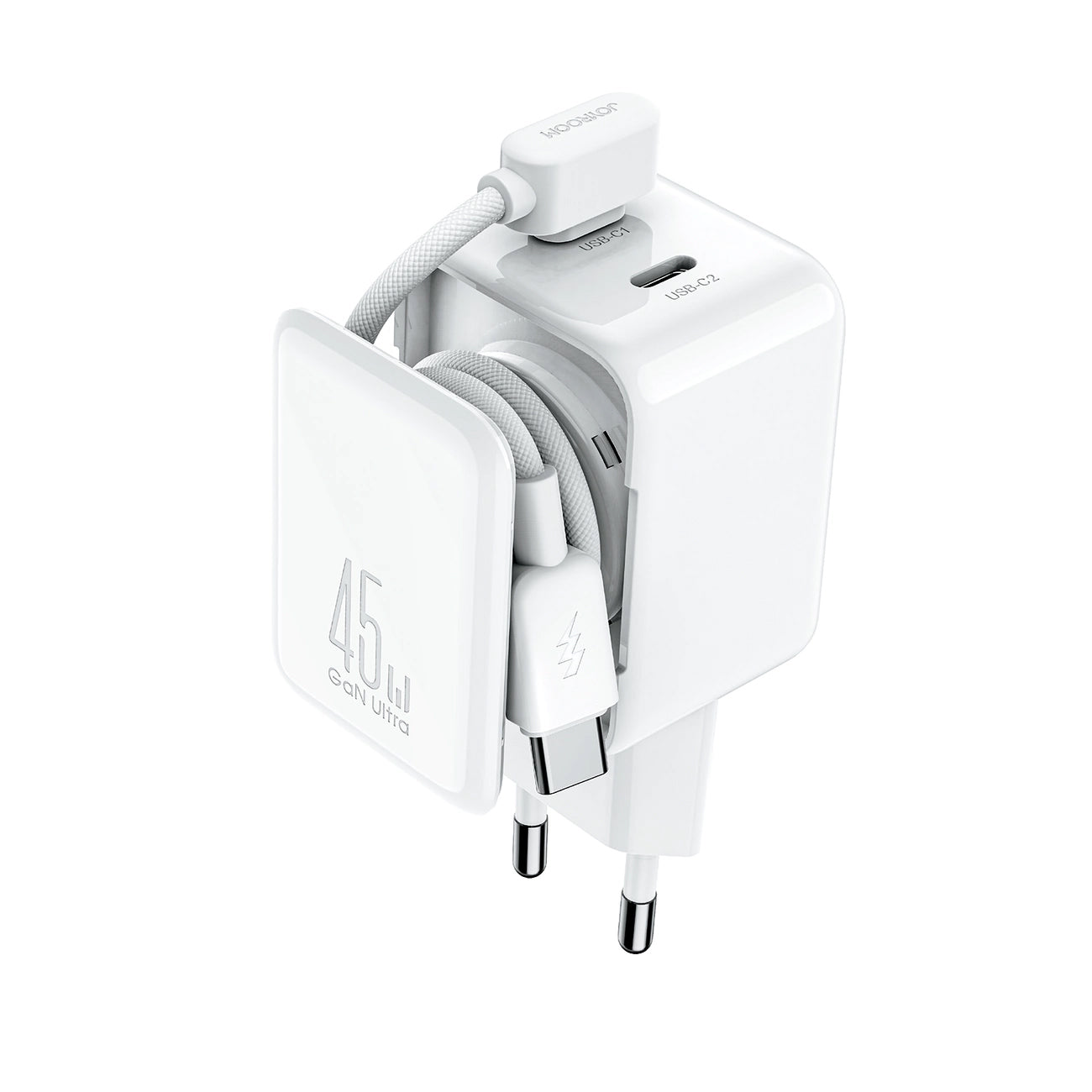 Φορτιστής Δικτύου με Καλώδιο USB-C Joyroom JR-TCL05, 45W, 3A, 2 x USB-C, Λευκό