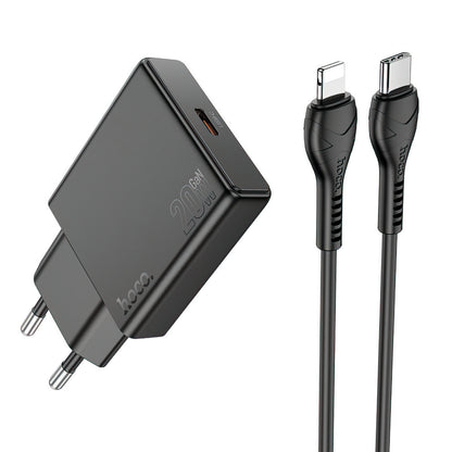 Φορτιστής Δικτύου με Καλώδιο Lightning HOCO N37, 30W, 3A, 1 x USB-C, Μαύρο