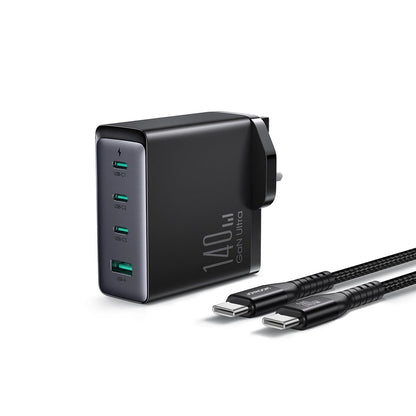 Φορτιστής Δικτύου με Καλώδιο USB-C Joyroom JR-TCG05UK, 140W, 5A, 1 x USB-A - 3 x USB-C, UK, Μαύρο
