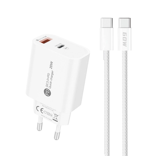 Φορτιστής Δικτύου με Καλώδιο USB-C A6MaxL, 20W, 3A, 1 x USB-A - 1 x USB-C, Λευκό