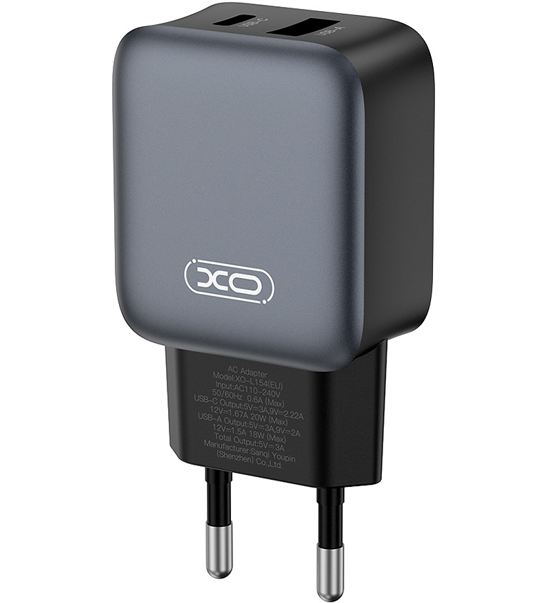Φορτιστής Δικτύου με Καλώδιο Lightning XO Design L154, 20W, 3A, 1 x USB-A - 1 x USB-C, Μαύρο