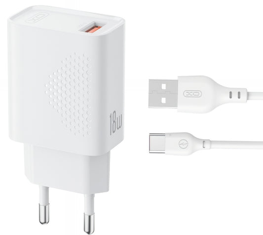 Φορτιστής Δικτύου με Καλώδιο USB-C XO Design L159, 18W, 3A, 1 x USB-A, Λευκό
