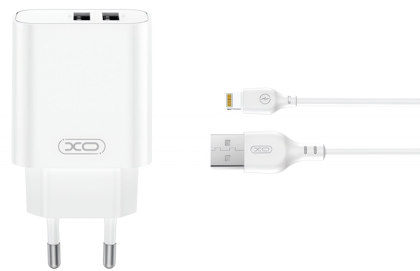 Φορτιστής Δικτύου με Καλώδιο Lightning XO Design CE34, 12W, 2.4A, 2 x USB-A, Λευκό