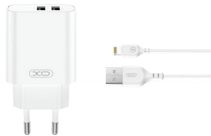 Φορτιστής Δικτύου με Καλώδιο Lightning XO Design CE34, 12W, 2.4A, 2 x USB-A, Λευκό