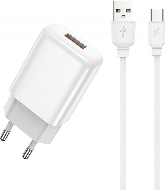 Φορτιστής Δικτύου με Καλώδιο USB-C Prestico F9S, 12W, 2.4A, 1 x USB-A, Λευκό