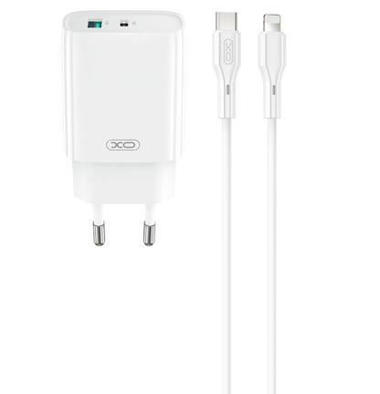 Φορτιστής Δικτύου με Καλώδιο Lightning XO Design CE30, 30W, 3A, 1 x USB-A - 1 x USB-C, Λευκό