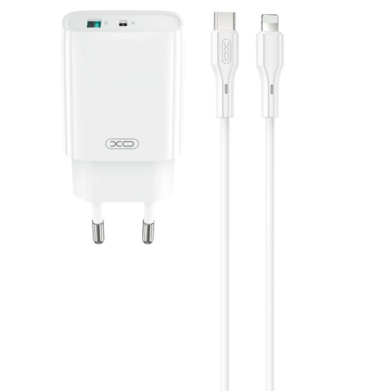 Φορτιστής Δικτύου με Καλώδιο Lightning XO Design CE30, 30W, 3A, 1 x USB-A - 1 x USB-C, Λευκό