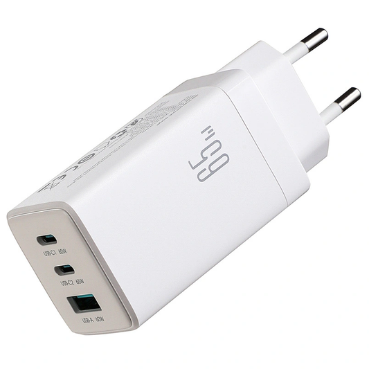 Φορτιστής Δικτύου με Καλώδιο USB-C Joyroom JR-TG10, 65W, 3.25A, 1 x USB-A - 2 x USB-C, Λευκό