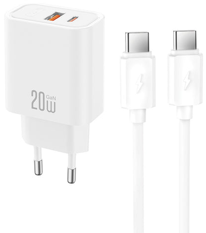 Φορτιστής Δικτύου με Καλώδιο USB-C XO Design CE40, 20W, 3A, 1 x USB-A - 1 x USB-C, Λευκό
