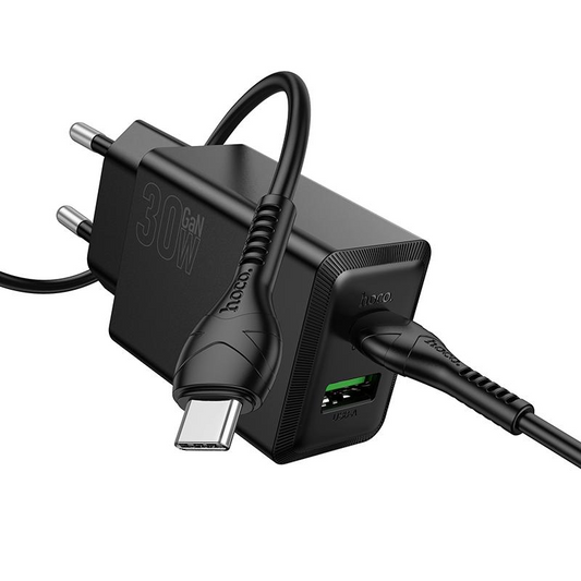 HOCO N71 USB-C Cable Wall Charger, 30W, 3A, 1 x USB-A - 1 x USB-C, Black, Resealed