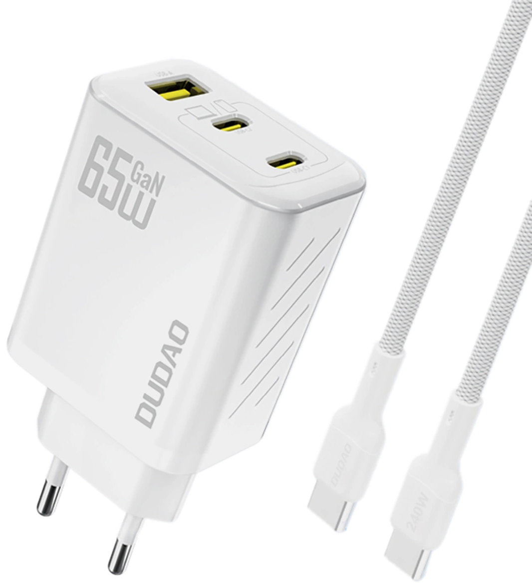 Dudao A29C USB-C Cable Wall Charger, 65W, 3.25A, 1 x USB-A - 2 x USB-C, White