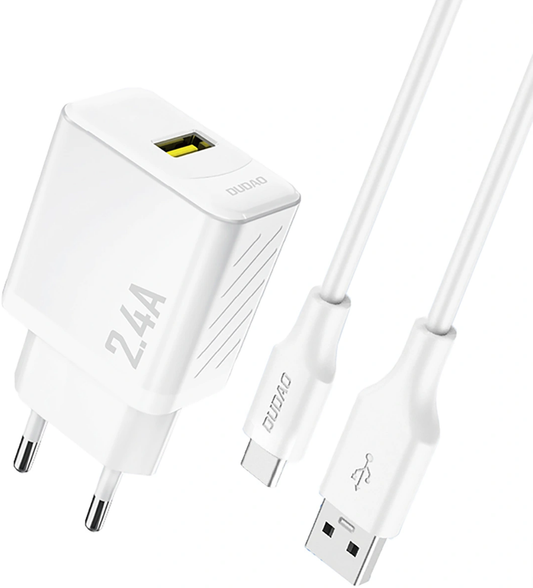 Φορτιστής Δικτύου με Καλώδιο USB-C Dudao A23TEU, 12W, 2.4A, 1 x USB-A, Λευκό