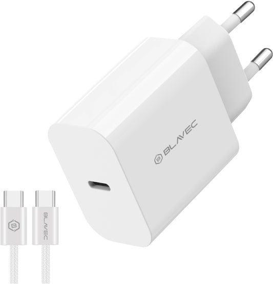 Φορτιστής πρίζας με καλώδιο USB-C Blavec BC-14, 30 W, 3 A, 1 x USB-C, λευκό