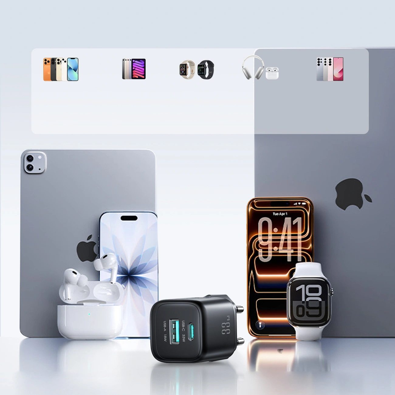 Φορτιστής Δικτύου με Καλώδιο Lightning Joyroom JR-TG7, 33W, 3A, 1 x USB-A - 1 x USB-C, Μαύρο