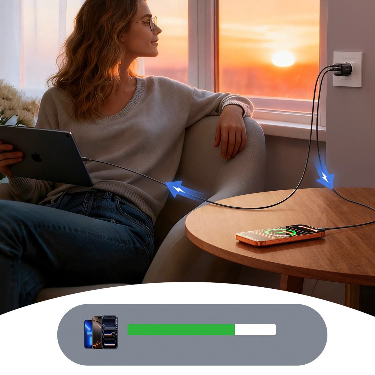 Φορτιστής Δικτύου με Καλώδιο USB-C Joyroom JR-TG7, 33W, 3A, 1 x USB-A - 1 x USB-C, Μαύρο