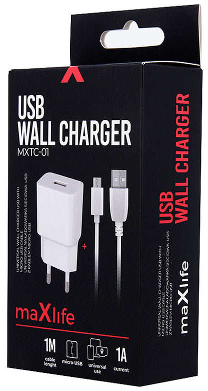 MaXlife MXTC-01, 5W, 1A, 1 x USB-A, λευκό