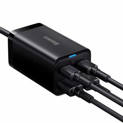 Baseus GaN3 Pro φορτιστής δικτύου USB-C με καλώδιο, 65W, 3A, 2 x USB-A - 2 x USB-C, μαύρο CCGP0401010101