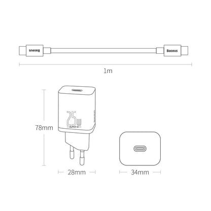 Baseus Super Si φορτιστής δικτύου USB-C με καλώδιο USB-C, 25W, 3A, 1 x USB-C, μαύρο TZCCCSUP-L01 